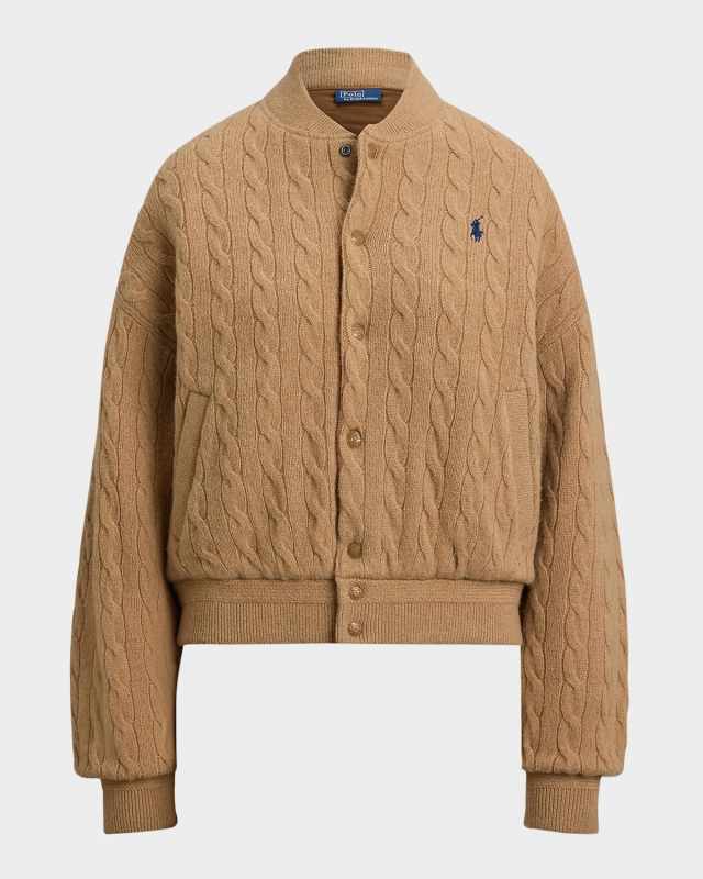 Cable-Knit Wool-Cashmere Bomber Jacket
